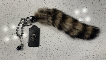 Faux Fur Raccoon Tail & Upcrafted Coach Hangtag Bag Charm Cluster