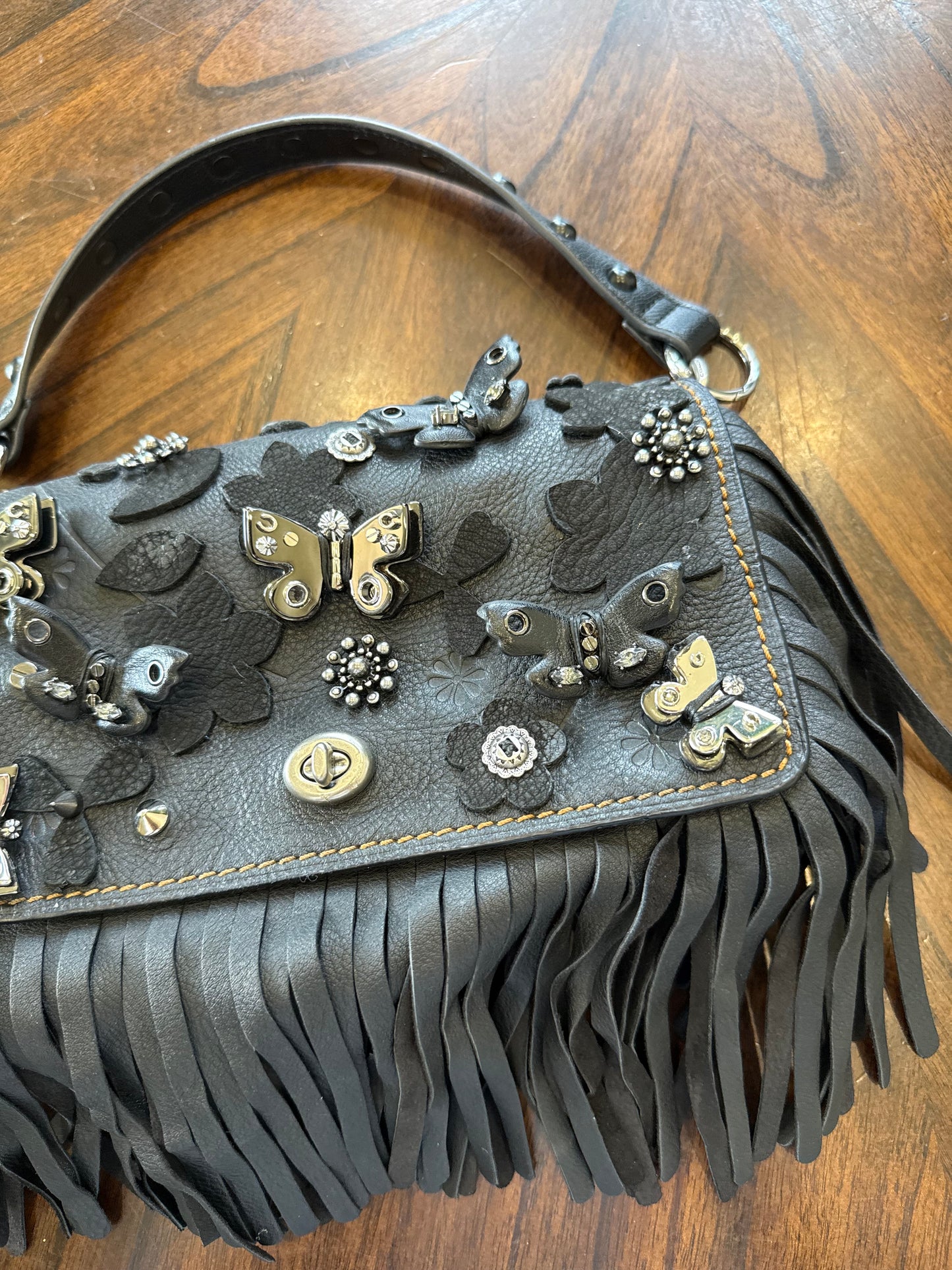 Upcrafted Coach Dinky with Fringe & Charms from a Coach Butterfly Necklace