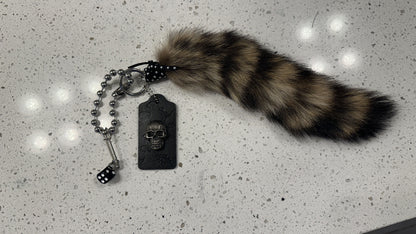 Faux Fur Raccoon Tail & Upcrafted Coach Hangtag Bag Charm Cluster