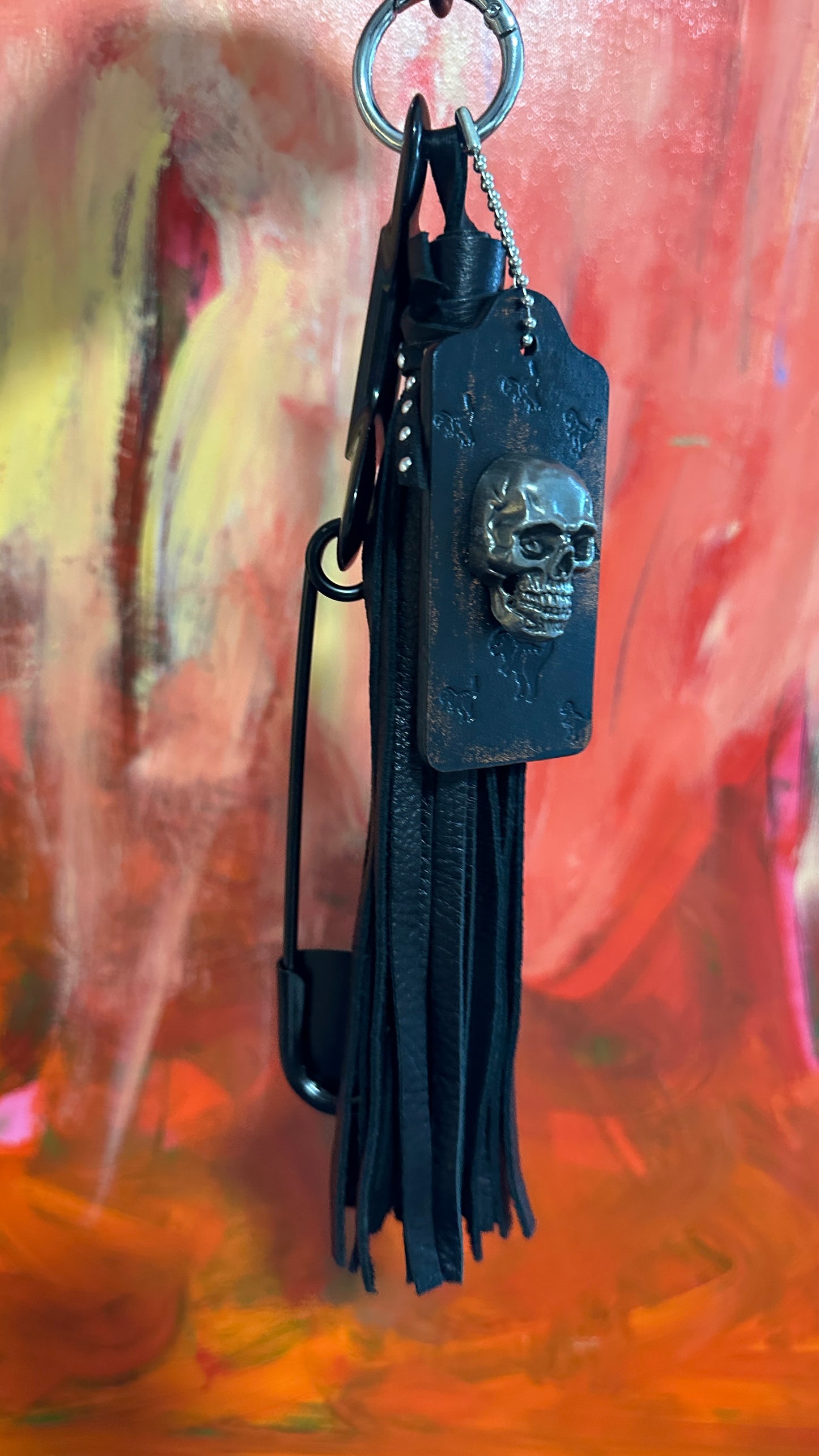 Upcrafted Coach Hangtag, Safety Pin, and Pebbled Leather Tassel Bag Charm Cluster
