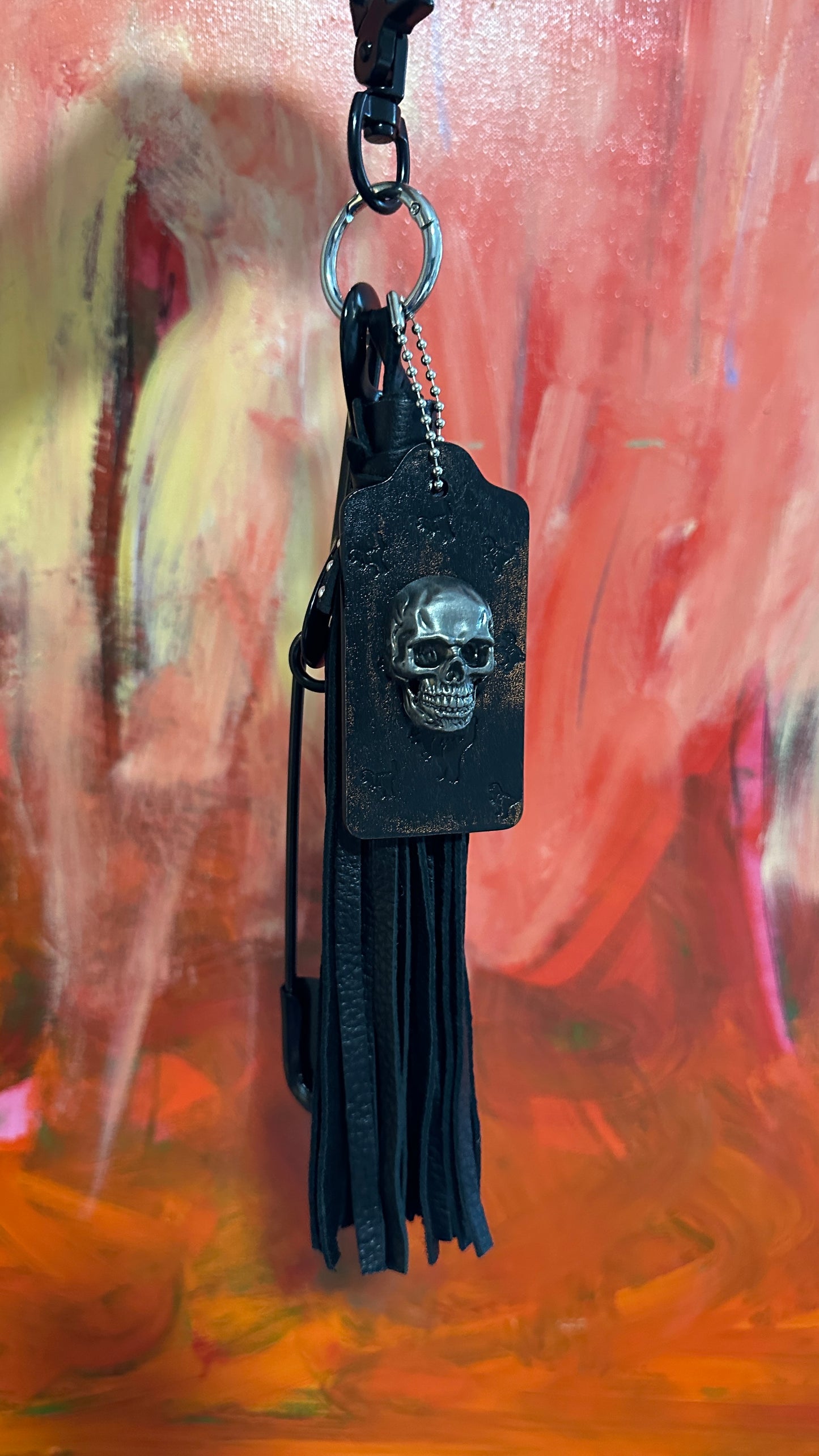 Upcrafted Coach Hangtag, Safety Pin, and Pebbled Leather Tassel Bag Charm Cluster