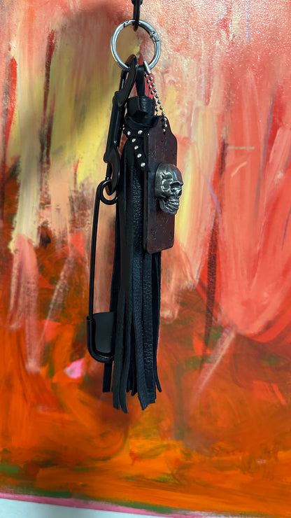 Upcrafted Coach Hangtag, Safety Pin, and Pebbled Leather Tassel Bag Charm Cluster