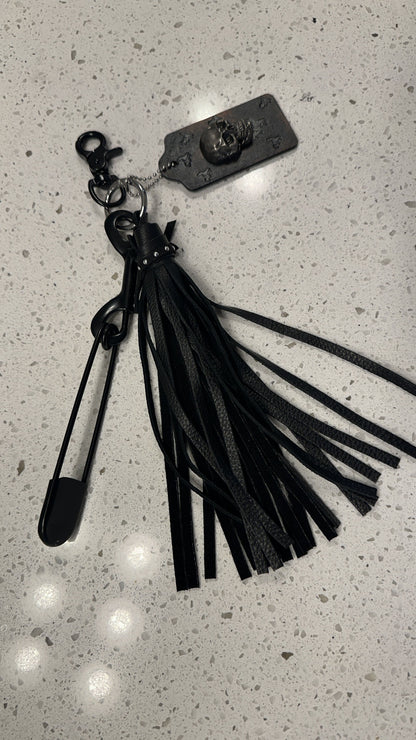 Upcrafted Coach Hangtag, Safety Pin, and Pebbled Leather Tassel Bag Charm Cluster