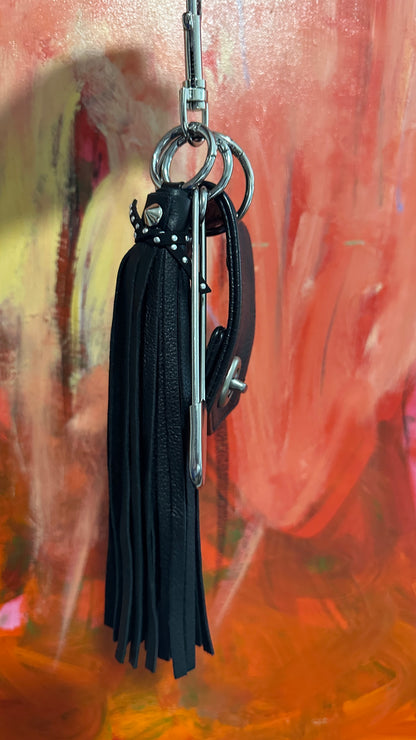 Moto-Inspired Bag Charm Cluster with Repurposed Cuff from a Coach Jacket