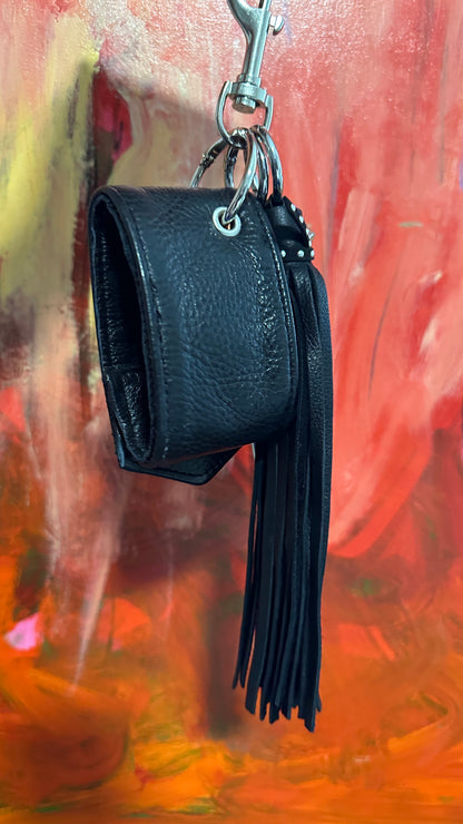 Moto-Inspired Bag Charm Cluster with Repurposed Cuff from a Coach Jacket