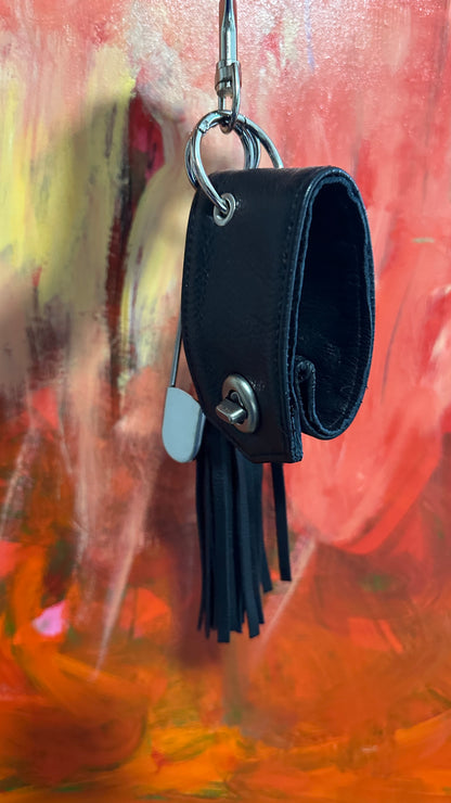 Moto-Inspired Bag Charm Cluster with Repurposed Cuff from a Coach Jacket