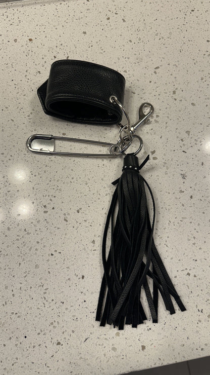 Moto-Inspired Bag Charm Cluster with Repurposed Cuff from a Coach Jacket