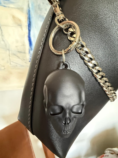 Silver Tone Bag Chain with Skull and Moth Charms - One-of-a-Kind Bag Charm