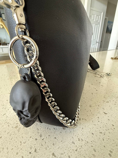 Silver Tone Bag Chain with Skull and Moth Charms - One-of-a-Kind Bag Charm