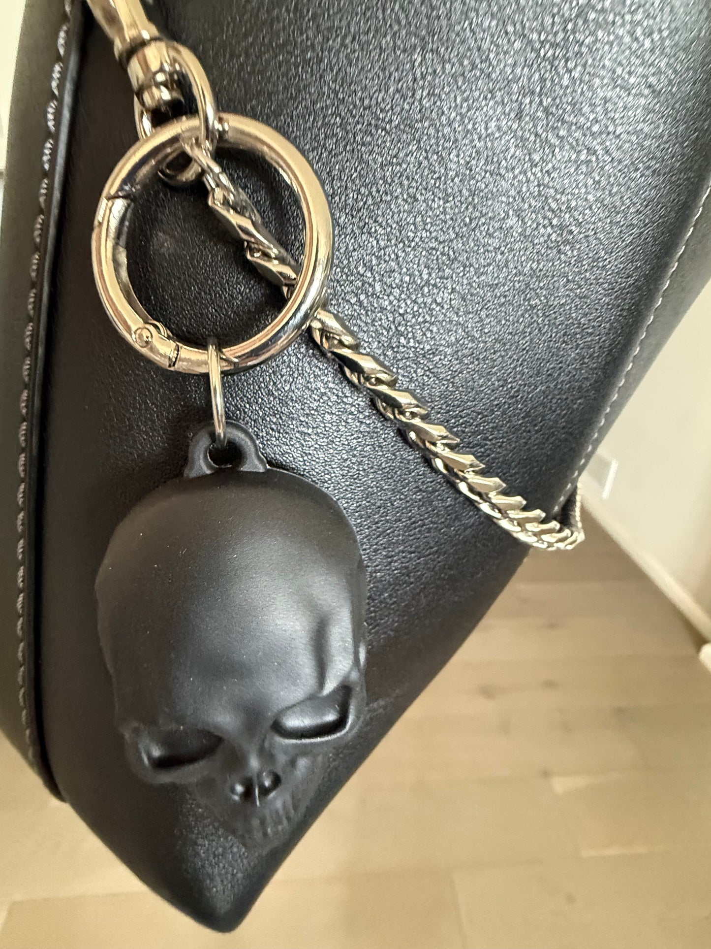 Silver Tone Bag Chain with Skull and Moth Charms - One-of-a-Kind Bag Charm