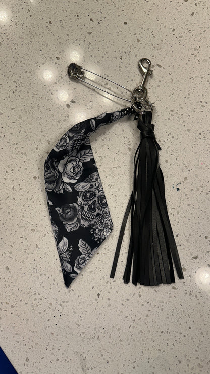 Black & White Skull Bag Charm Cluster – Silver Tone Hardware