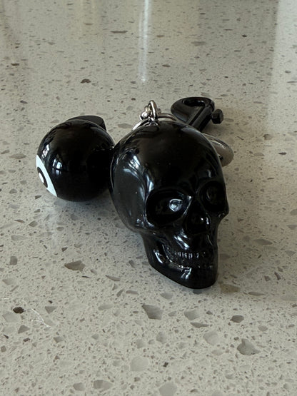 Skull, Die, and Eight Ball Black and Silver Tone Hardware Bag Charm or Key Chain