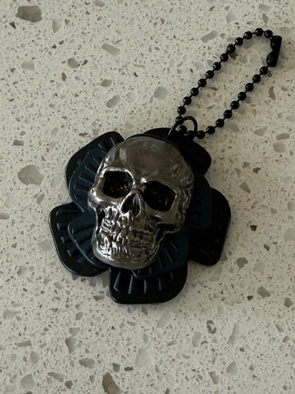 Repurposed Medium & Small Coach Tea Roses with Metal Skull Rivet Bag Charm