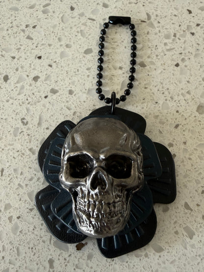 Repurposed Medium & Small Coach Tea Roses with Metal Skull Rivet Bag Charm