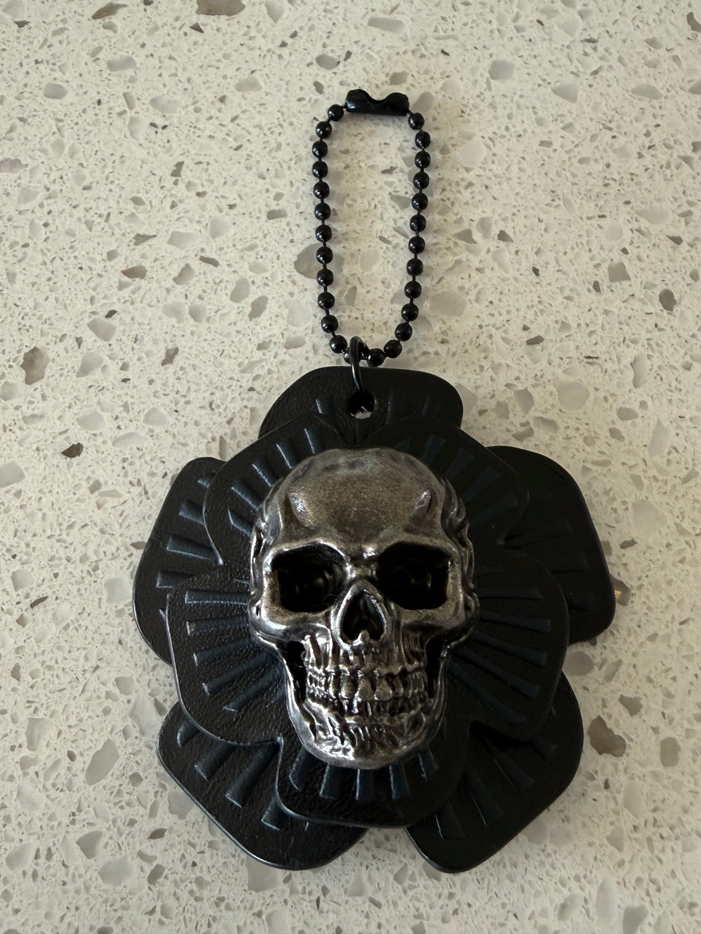 Repurposed Coach Leather Tea Roses with Metal Skull Rivet Bag Charm