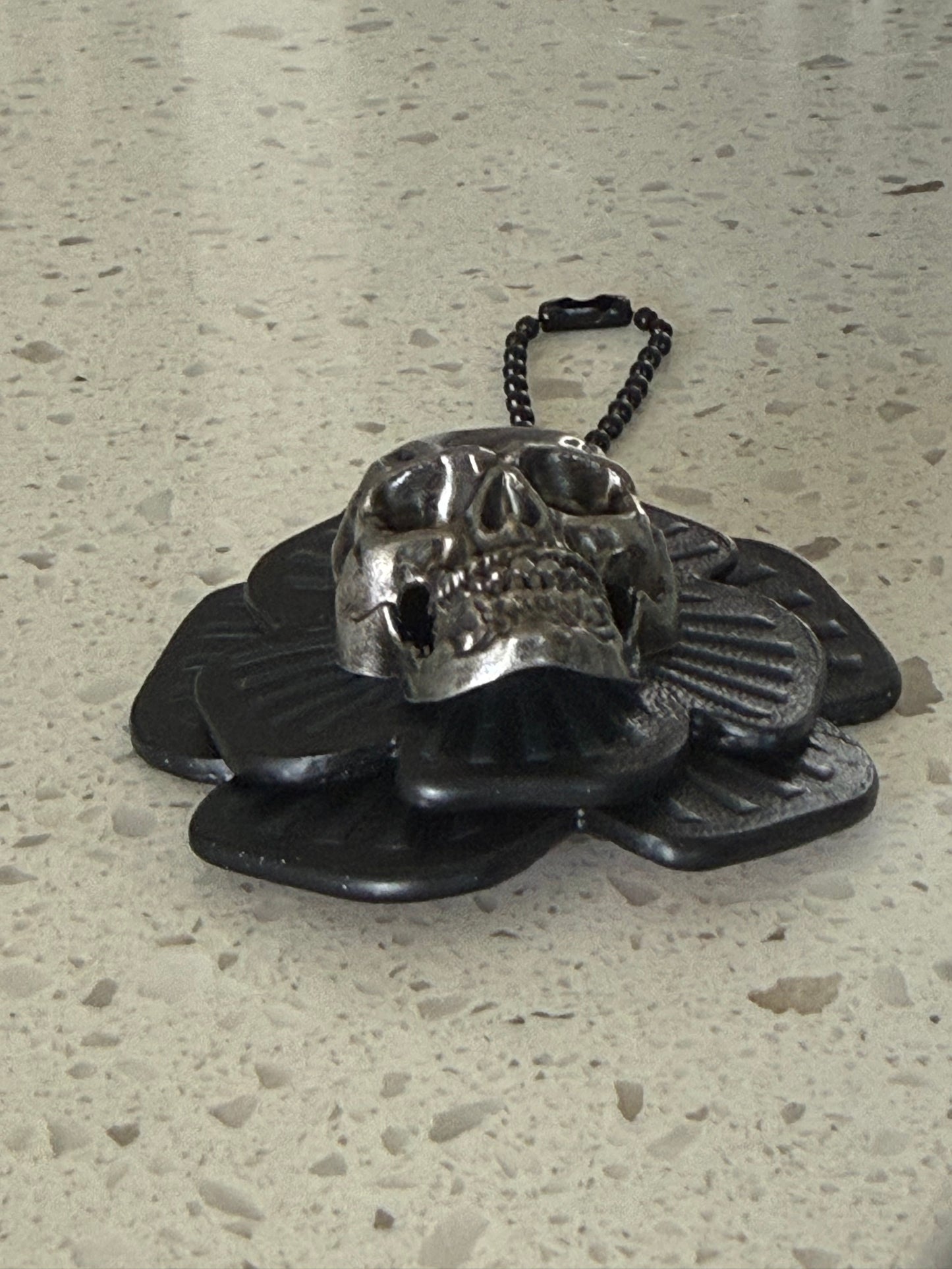 Repurposed Coach Leather Tea Roses with Metal Skull Rivet Bag Charm