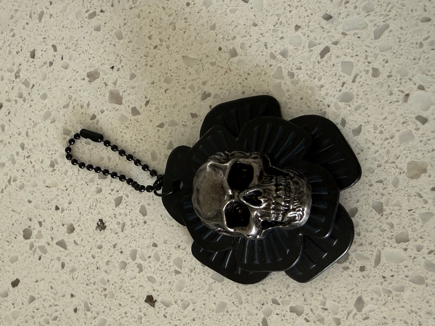 Repurposed Coach Leather Tea Roses with Metal Skull Rivet Bag Charm