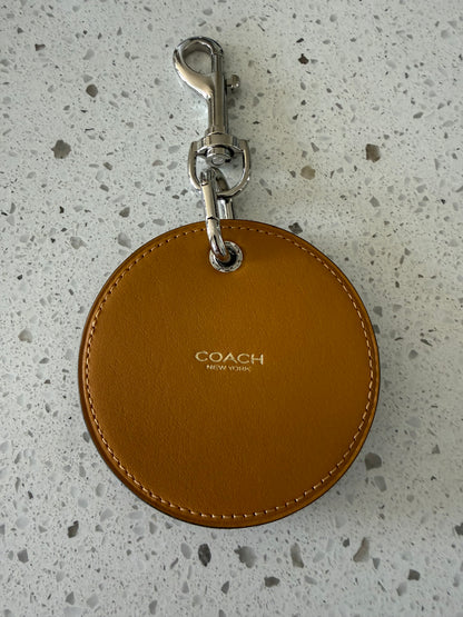 Repurposed Coach Coaster Bag Charm Gold/Yellow with Silver Tone Skull