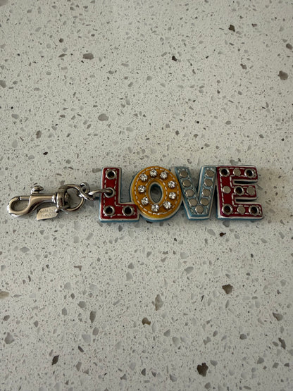 Pre-Loved Coach Multi-Color Leather "LOVE" Charm with Rhinestones Grommet Studs Optic C Print on the Back