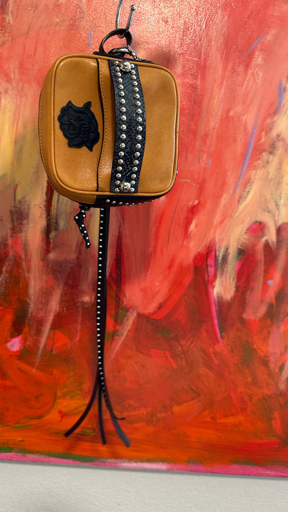 Upcrafted Coach Leather Clutch Pouch | Black Rose Details | Silver Tone Hardware