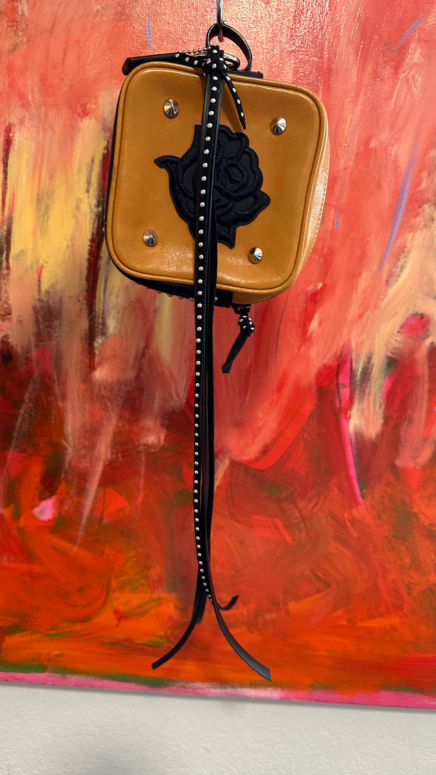 Upcrafted Coach Leather Clutch Pouch | Black Rose Details | Silver Tone Hardware