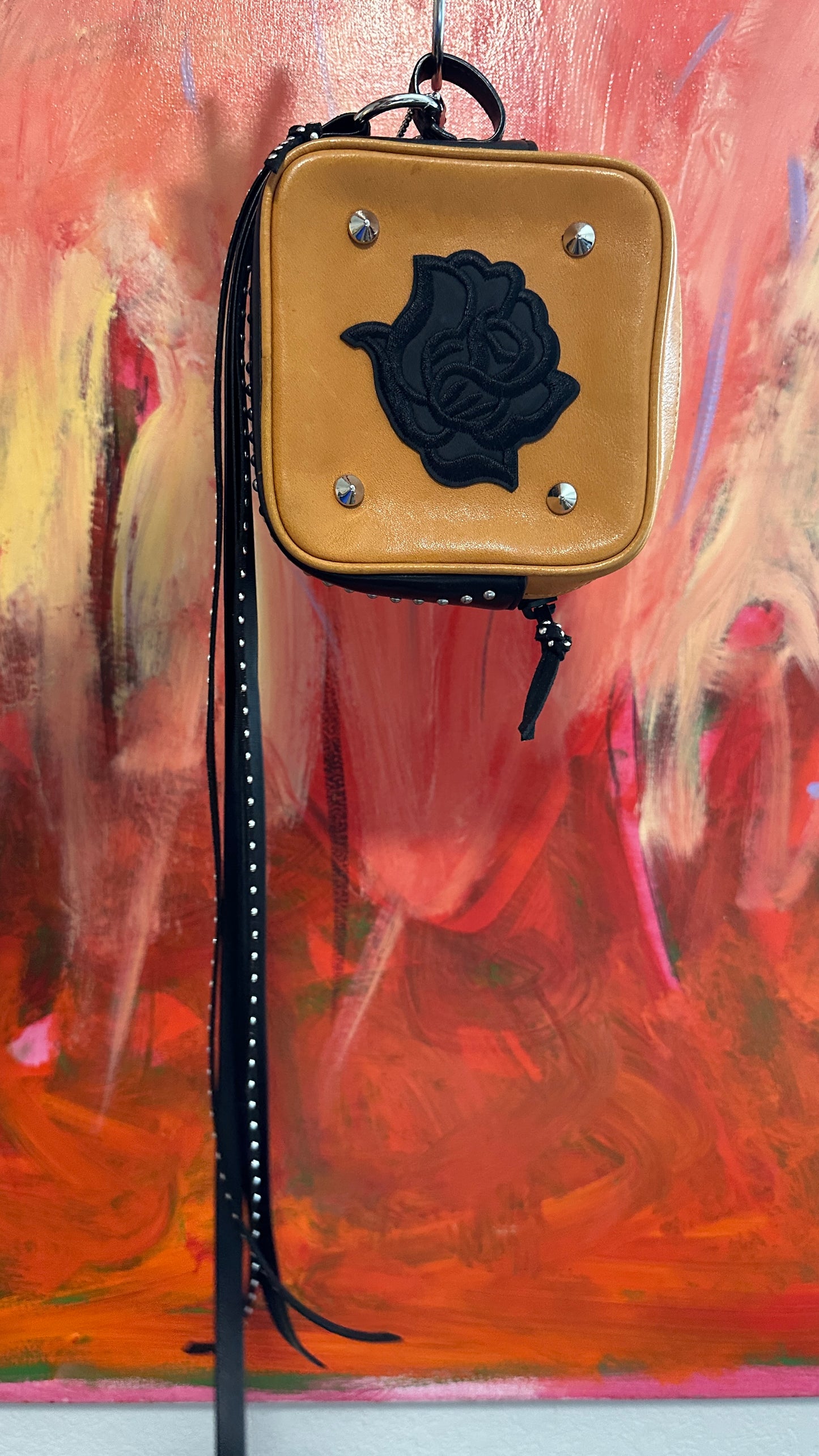 Upcrafted Coach Leather Clutch Pouch | Black Rose Details | Silver Tone Hardware
