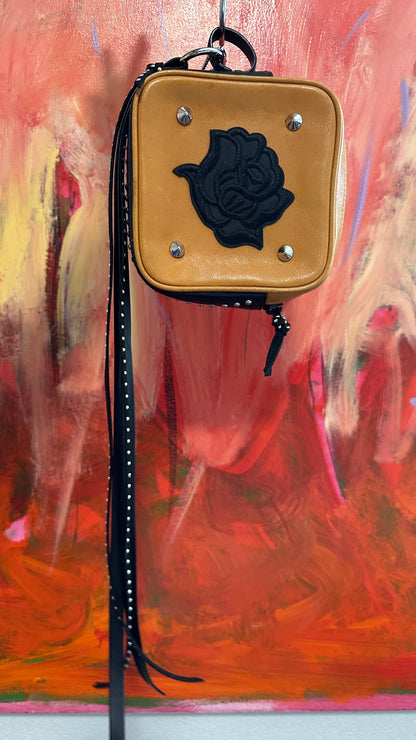 Upcrafted Coach Leather Clutch Pouch | Black Rose Details | Silver Tone Hardware
