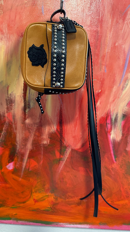 Upcrafted Coach Leather Clutch Pouch | Black Rose Details | Silver Tone Hardware