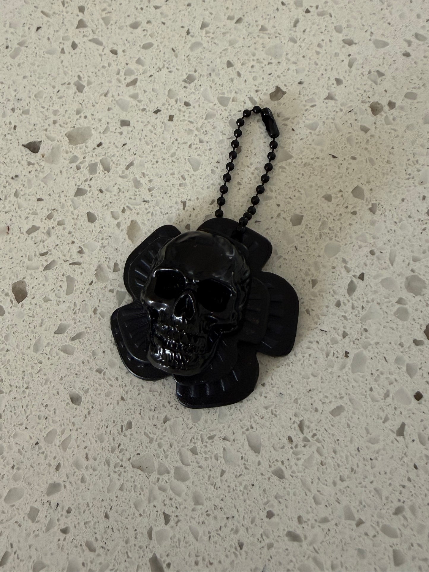 Repurposed Coach Leather Tea Rose & Skull Bag Charm