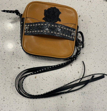 Upcrafted Coach Leather Clutch Pouch | Black Rose Details | Silver Tone Hardware