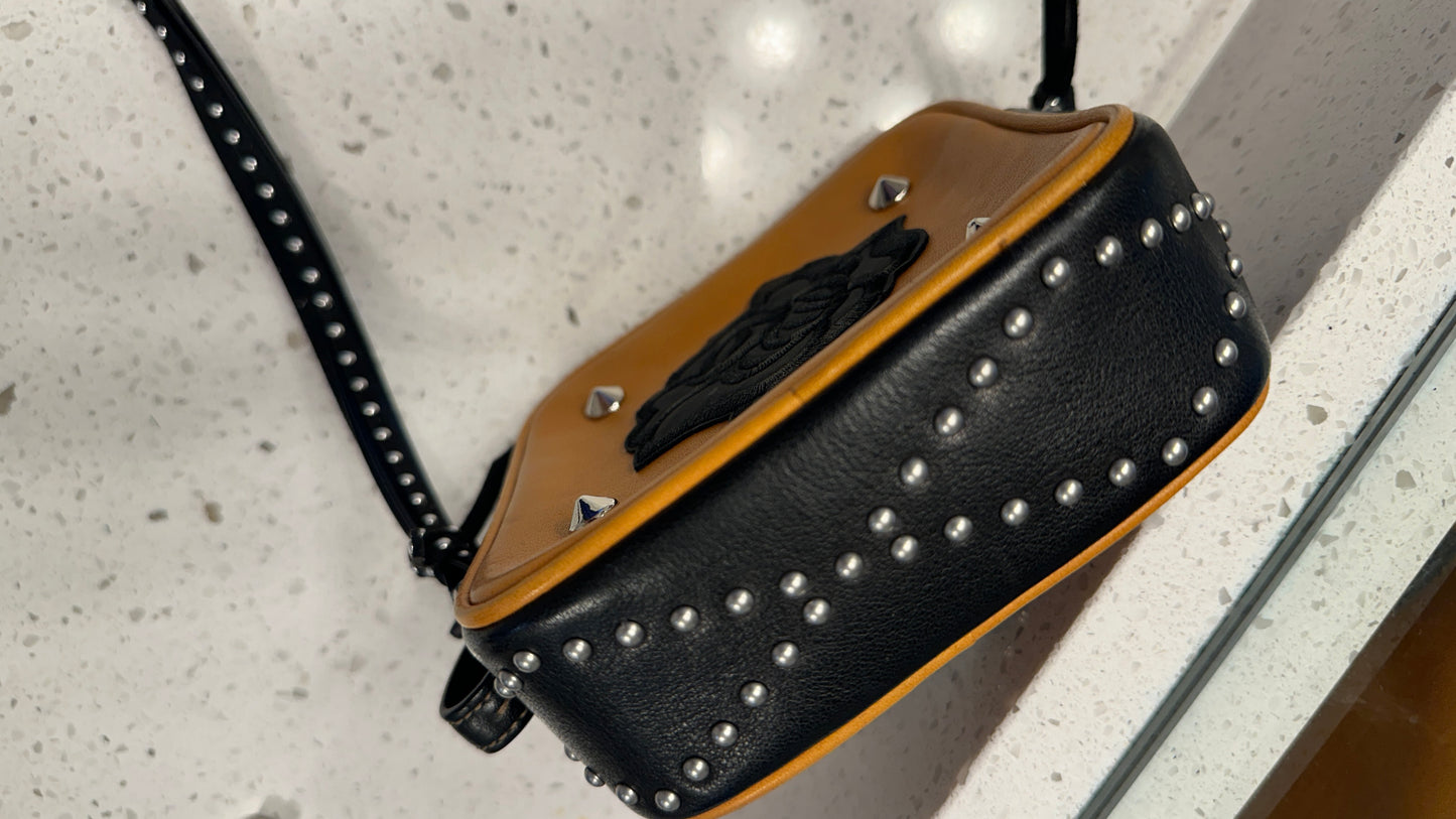 Upcrafted Coach Leather Clutch Pouch | Black Rose Details | Silver Tone Hardware