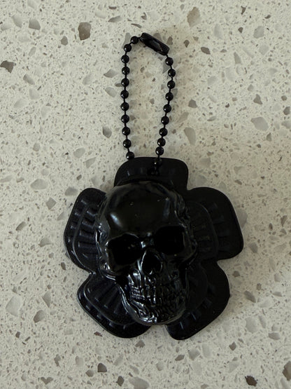Repurposed Coach Leather Tea Rose & Skull Bag Charm