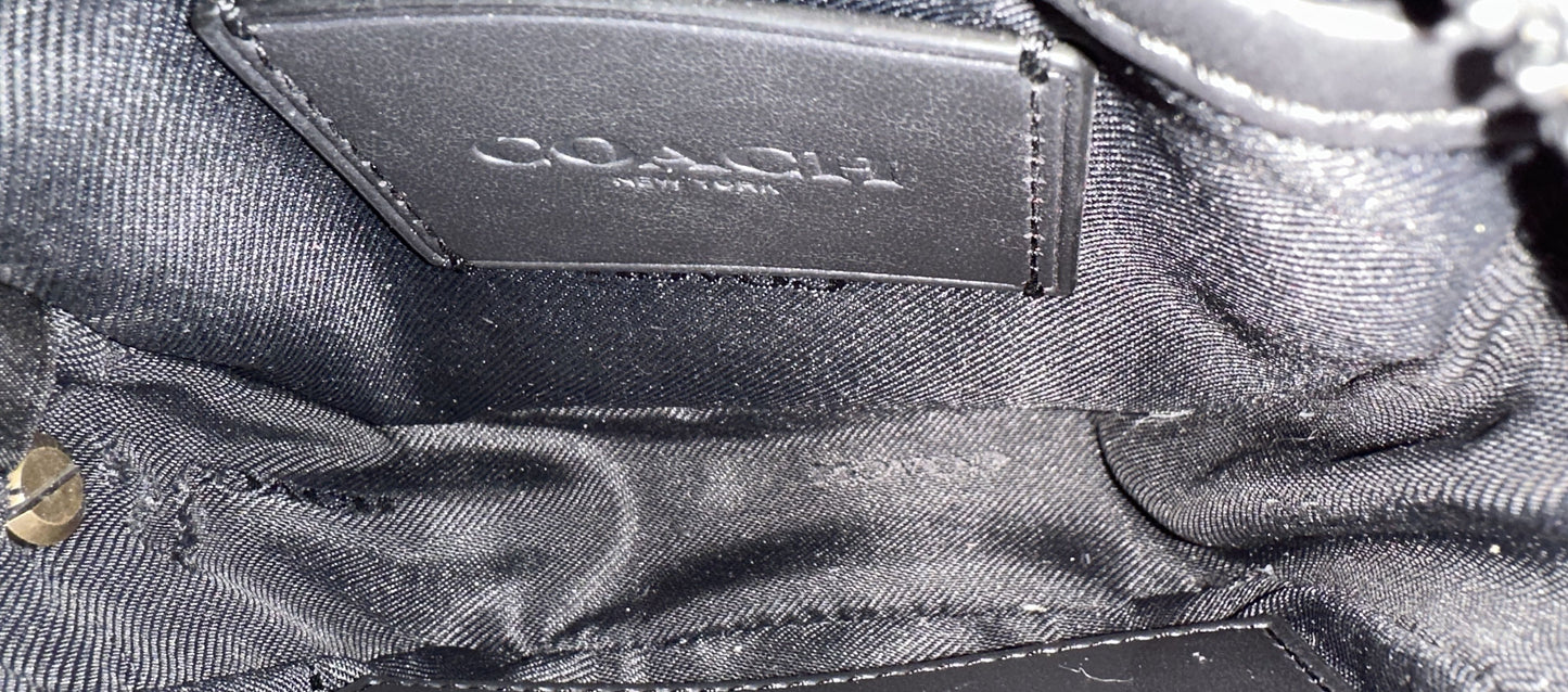 Upcrafted Coach Leather Clutch Pouch | Black Rose Details | Silver Tone Hardware