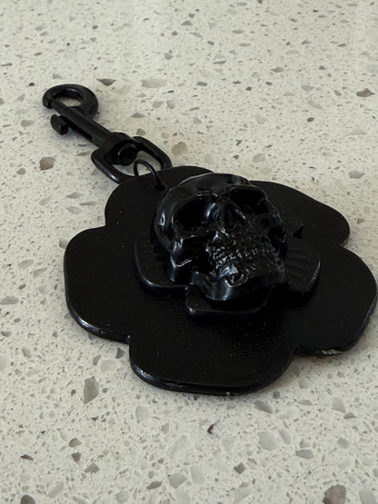 Repurposed Coach Leather Tea Rose & Skull Bag Charm