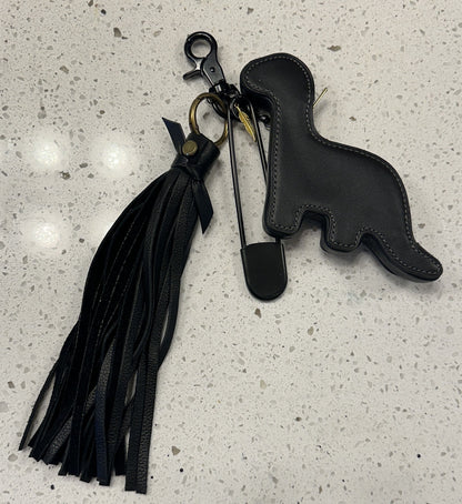 Upcrafted Coach Dino Bag Charm Cluster | XL Safety Pin | Handmade Leather Tassel