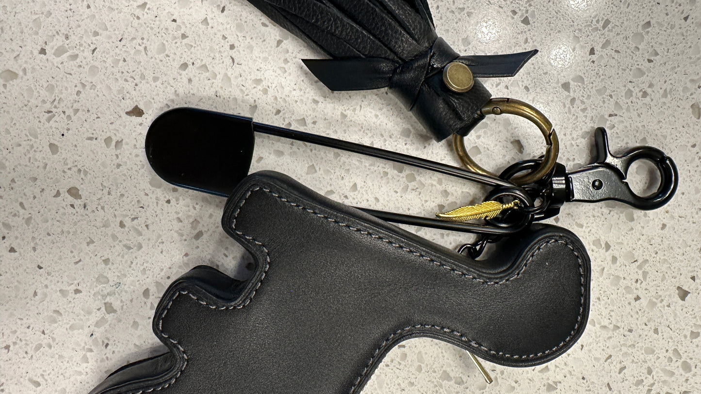 Upcrafted Coach Dino Bag Charm Cluster | XL Safety Pin | Handmade Leather Tassel