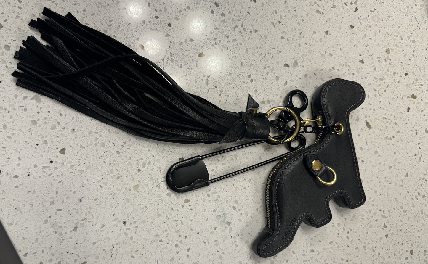 Upcrafted Coach Dino Bag Charm Cluster | XL Safety Pin | Handmade Leather Tassel