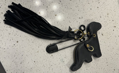 Upcrafted Coach Dino Bag Charm Cluster | XL Safety Pin | Handmade Leather Tassel
