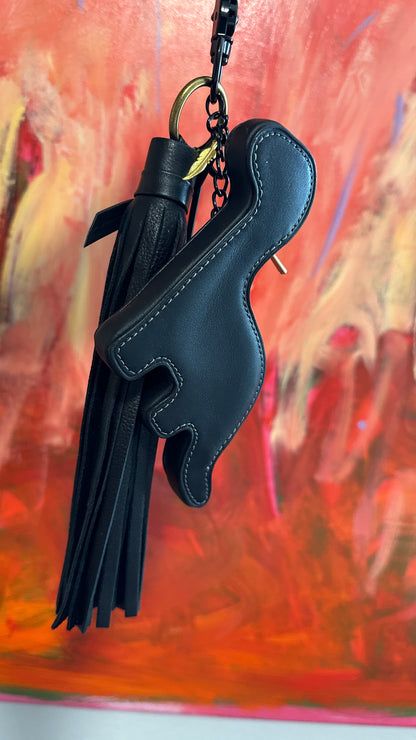 Upcrafted Coach Dino Bag Charm Cluster | XL Safety Pin | Handmade Leather Tassel