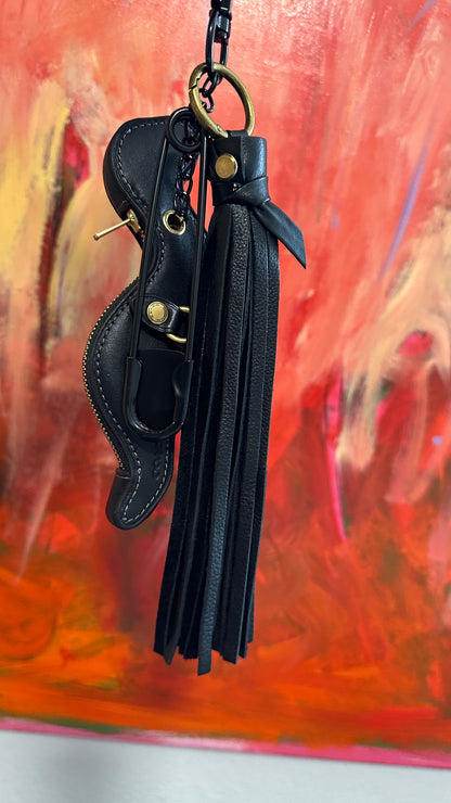 Upcrafted Coach Dino Bag Charm Cluster | XL Safety Pin | Handmade Leather Tassel