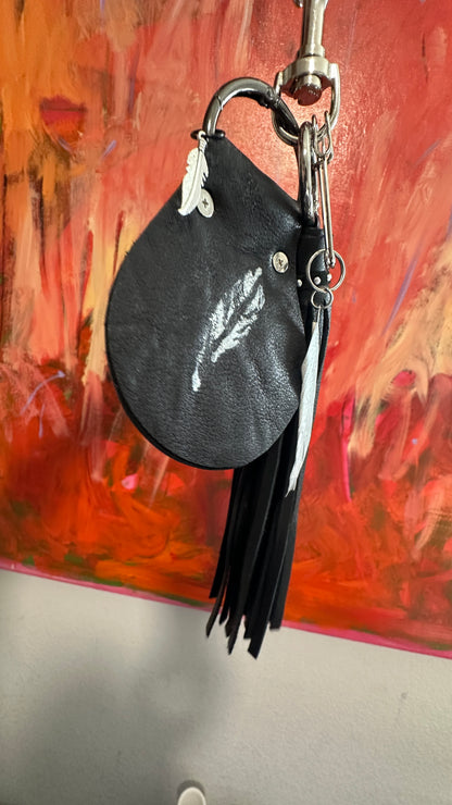 Handmade Leather Tassel & Feather Bag Charm Cluster | Silver Tone Hardware
