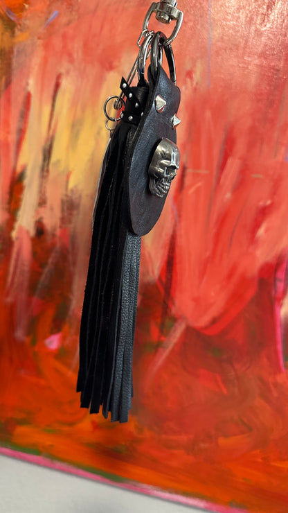 Handmade Leather Tassel & Feather Bag Charm Cluster | Silver Tone Hardware