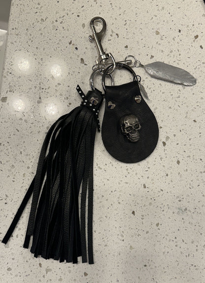Handmade Leather Tassel & Feather Bag Charm Cluster | Silver Tone Hardware