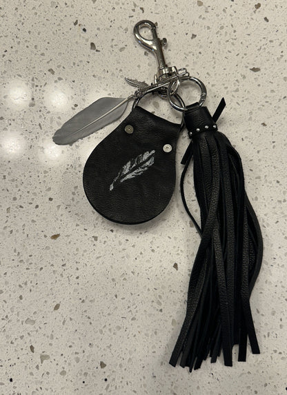 Handmade Leather Tassel & Feather Bag Charm Cluster | Silver Tone Hardware
