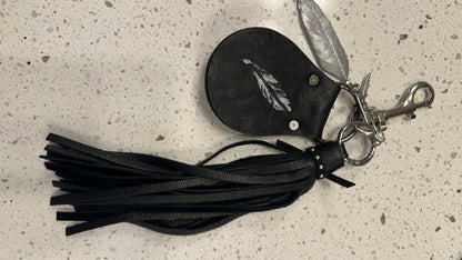Handmade Leather Tassel & Feather Bag Charm Cluster | Silver Tone Hardware