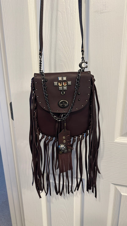 Upcrafted Coach Dark Brown Glovetanned Leather Fringe Crossbody Bag