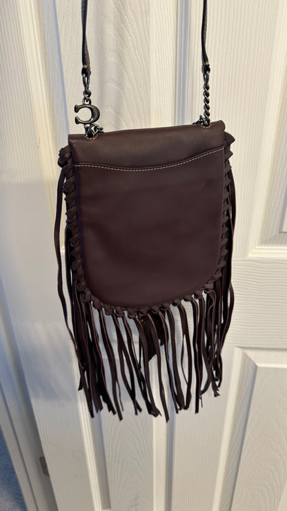 Upcrafted Coach Dark Brown Glovetanned Leather Fringe Crossbody Bag