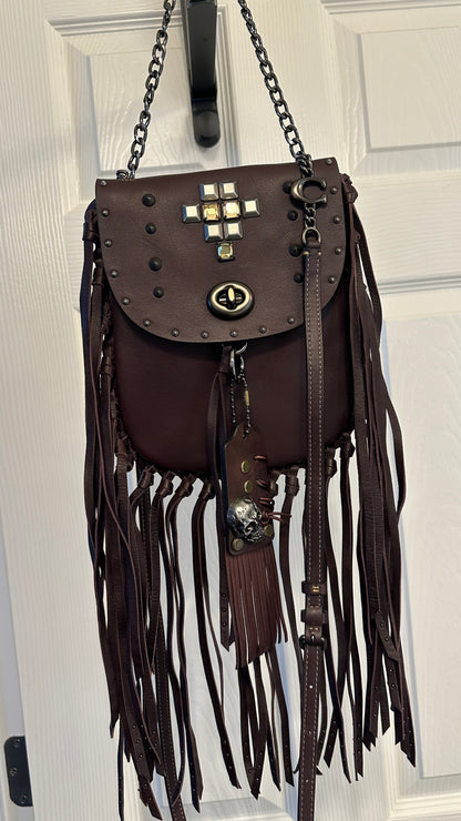 Upcrafted Coach Dark Brown Glovetanned Leather Fringe Crossbody Bag
