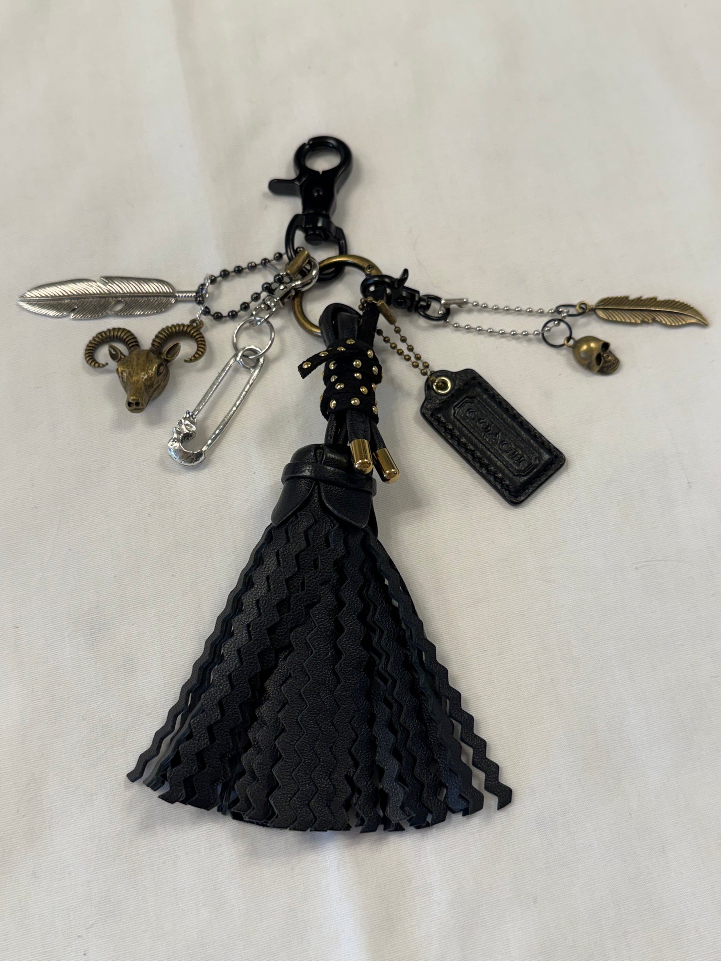 One-of-a-Kind Upcrafted Coach Bag Charm Cluster | Coach Zig Zag Tassel, Hangtag, Skull & Feather Charms