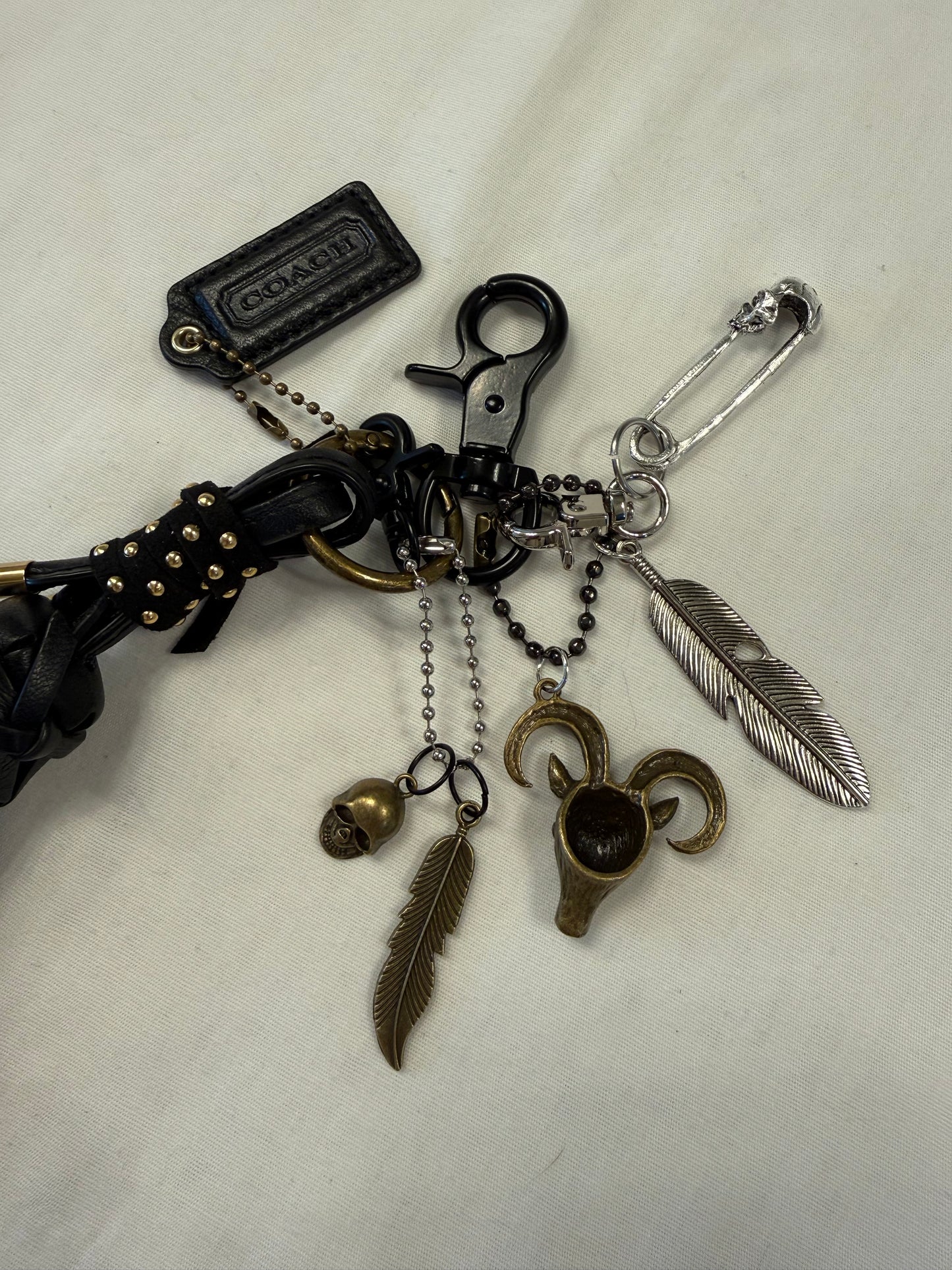 One-of-a-Kind Upcrafted Coach Bag Charm Cluster | Coach Zig Zag Tassel, Hangtag, Skull & Feather Charms